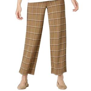 J. Jill Ponte Full Leg Cropped Plaid Pants Tan Pull On Size L
